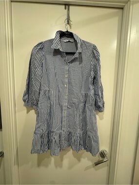 2/$75 Zara Blue and White Striped Button-Down Shirt